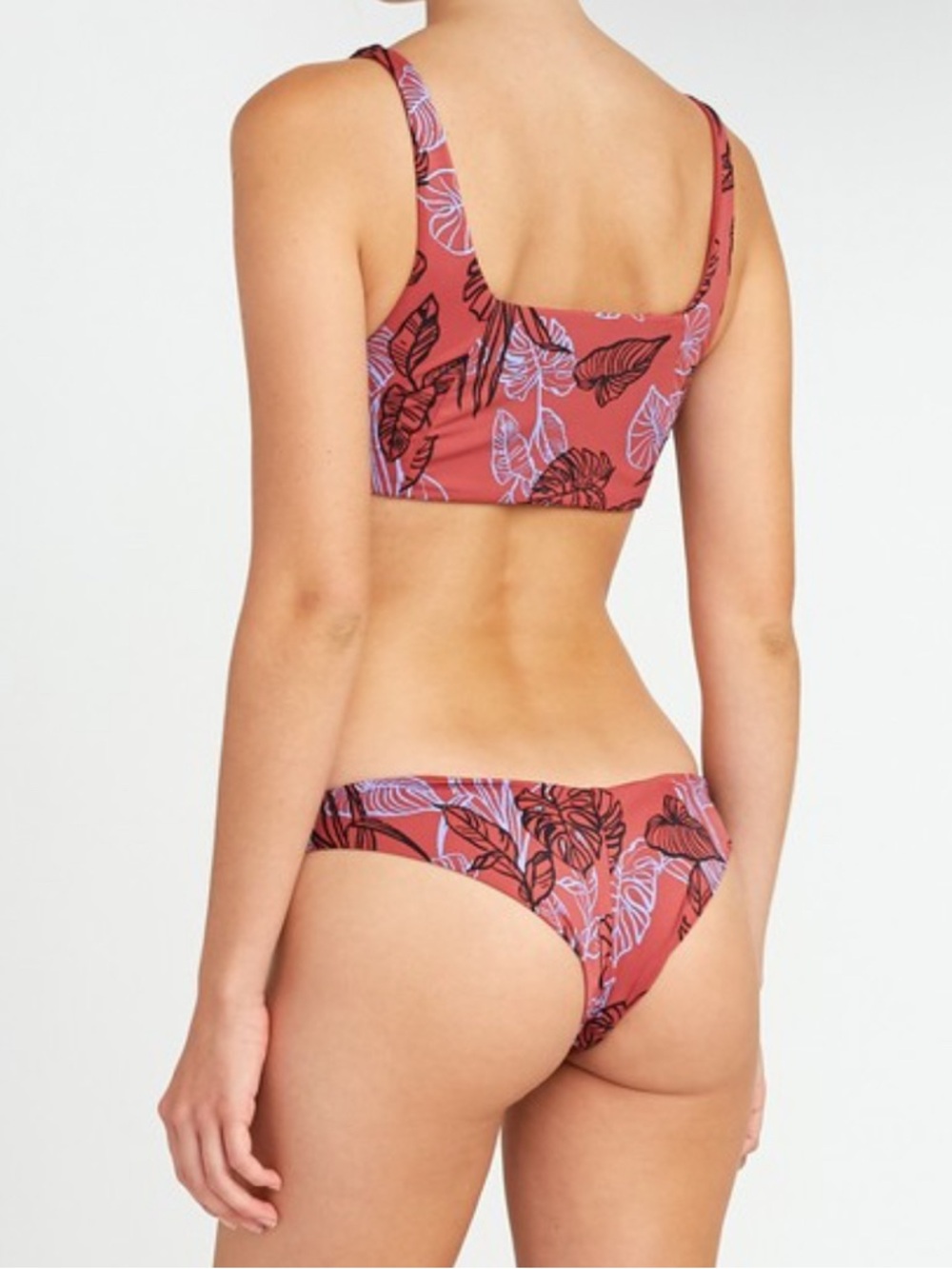 RVCA Women’s Tropic Punch Tie Front Top Bikini Set Monstera Leaf Print Size XS - Picture 4 of 4